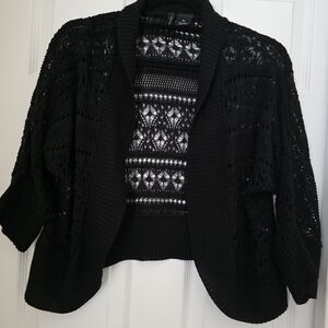 New Directions Black Open-Knit Cardigan